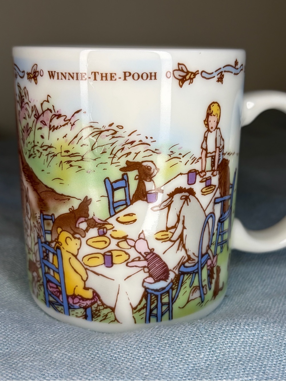 Disney Winnie-the-Pooh White Ceramic Mug with Colorful Picnic scene